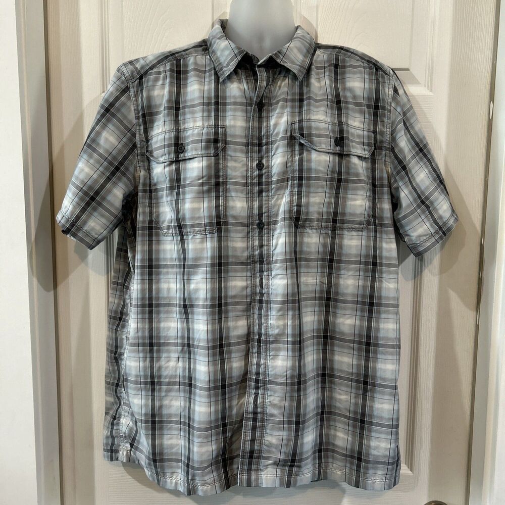 The North Face Mens XL Gray Plaid Short Sleeve Hiking Fishing Performance Shirt